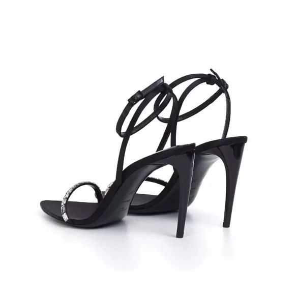 YSL SAINT LAURENT GLORIA SANDALS IN CREPE SATIN WITH RHINESTONES HEELS 90 - Picture 10 of 14